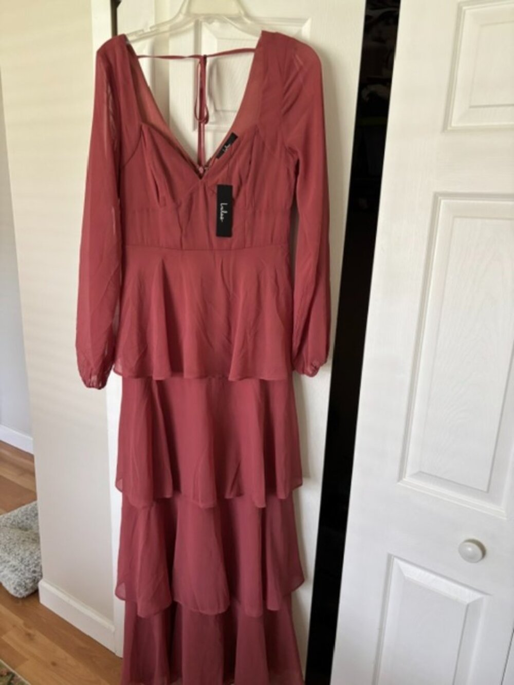 Lulu's Dusty Rose Ruffled Dress with Sleeves - Size M